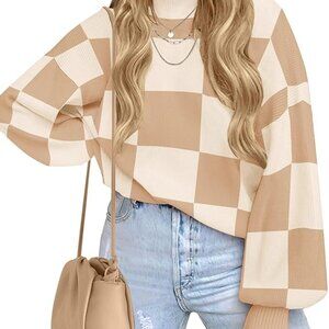 ZESICA Women's 2025 Fall Fashion Turtleneck Long Sleeve Striped Ribbed Knit Loos